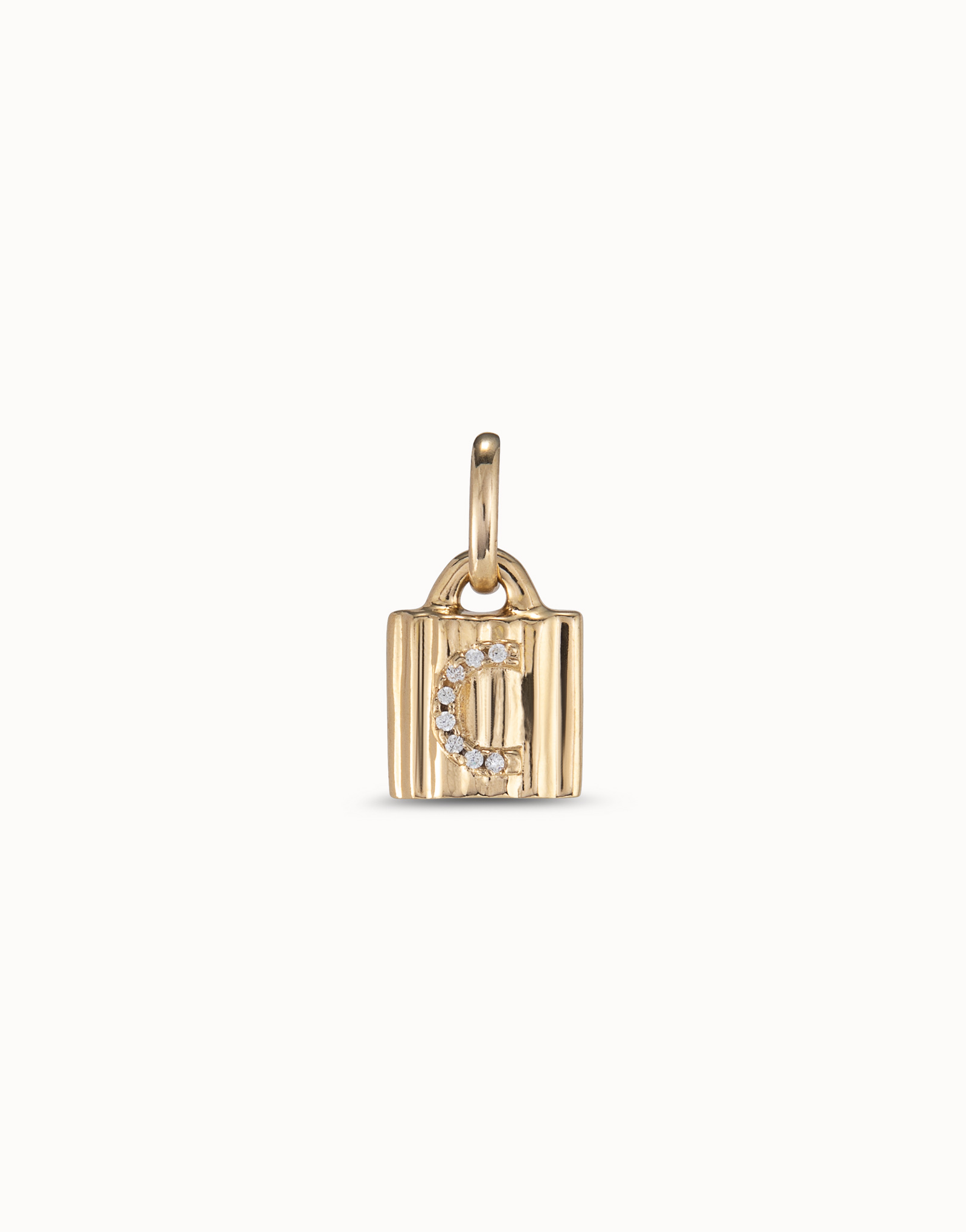 18K gold-plated padlock charm with topaz letter C, Golden, large image number null
