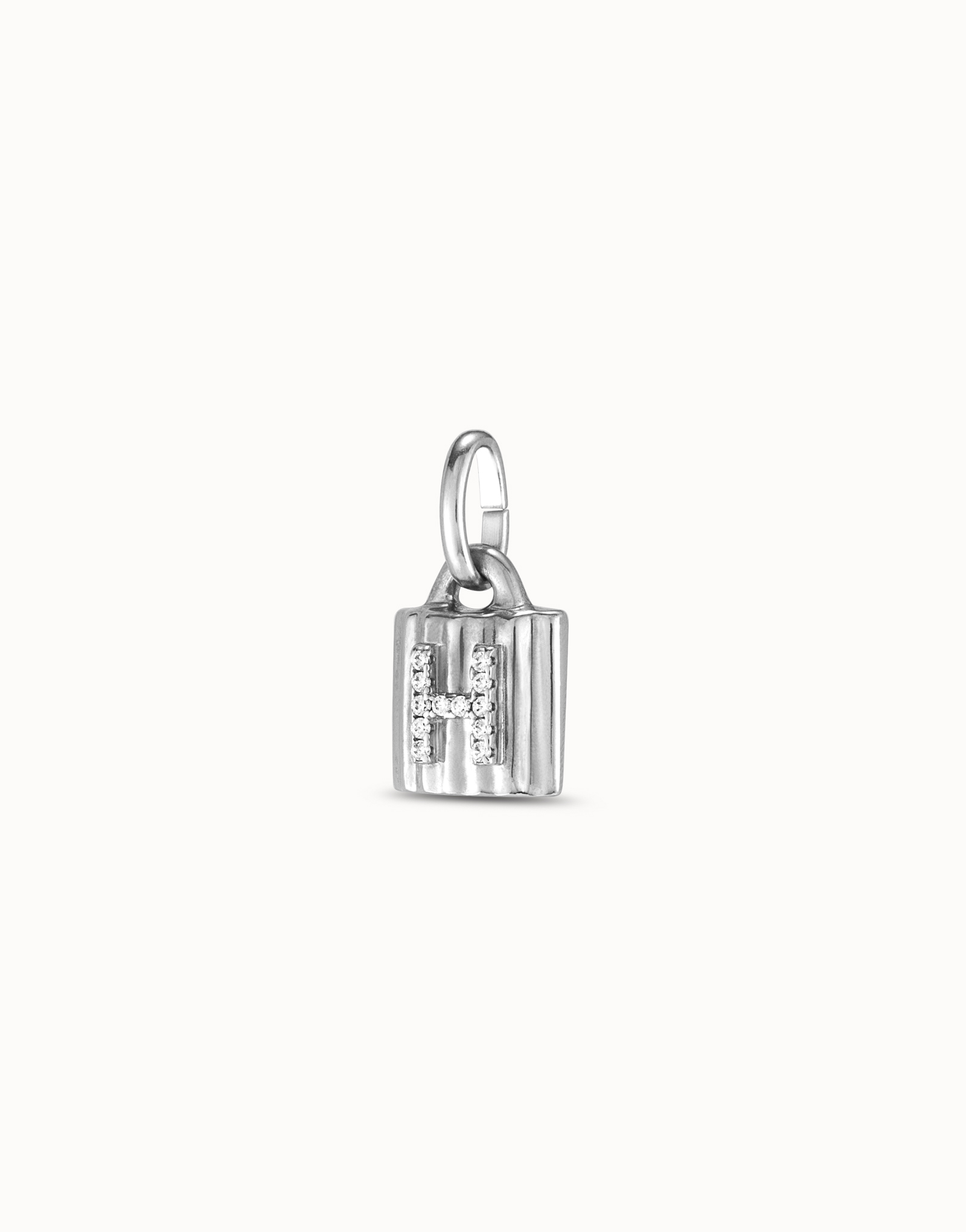 Sterling silver-plated padlock charm with topaz letter H, Silver, large image number null