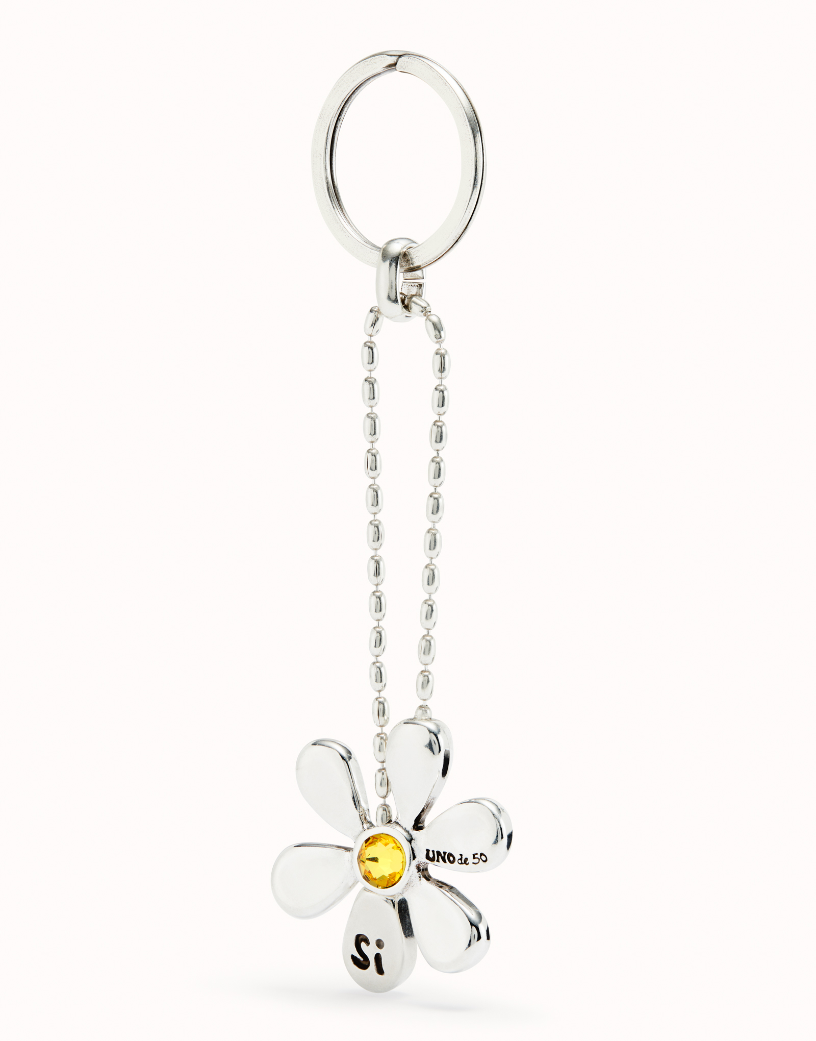 Sterling silver-plated flower key-ring, Silver, large image number null