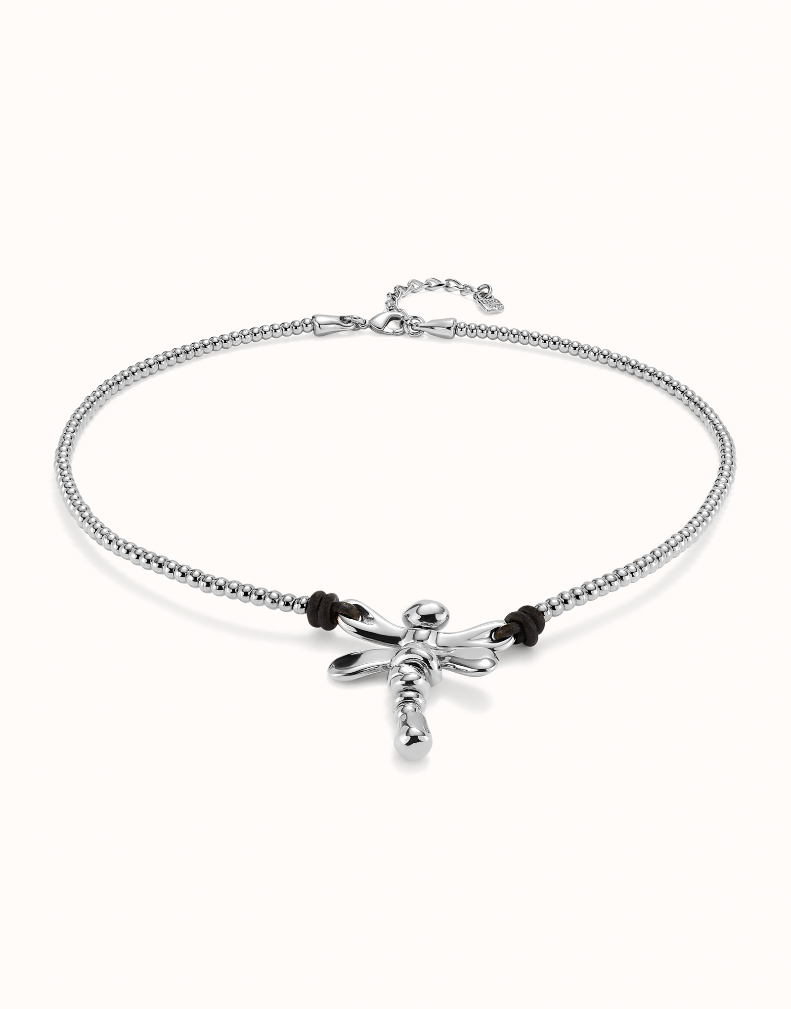 Short sterling silver-plated necklace with central dragonfly, Silver, large image number null