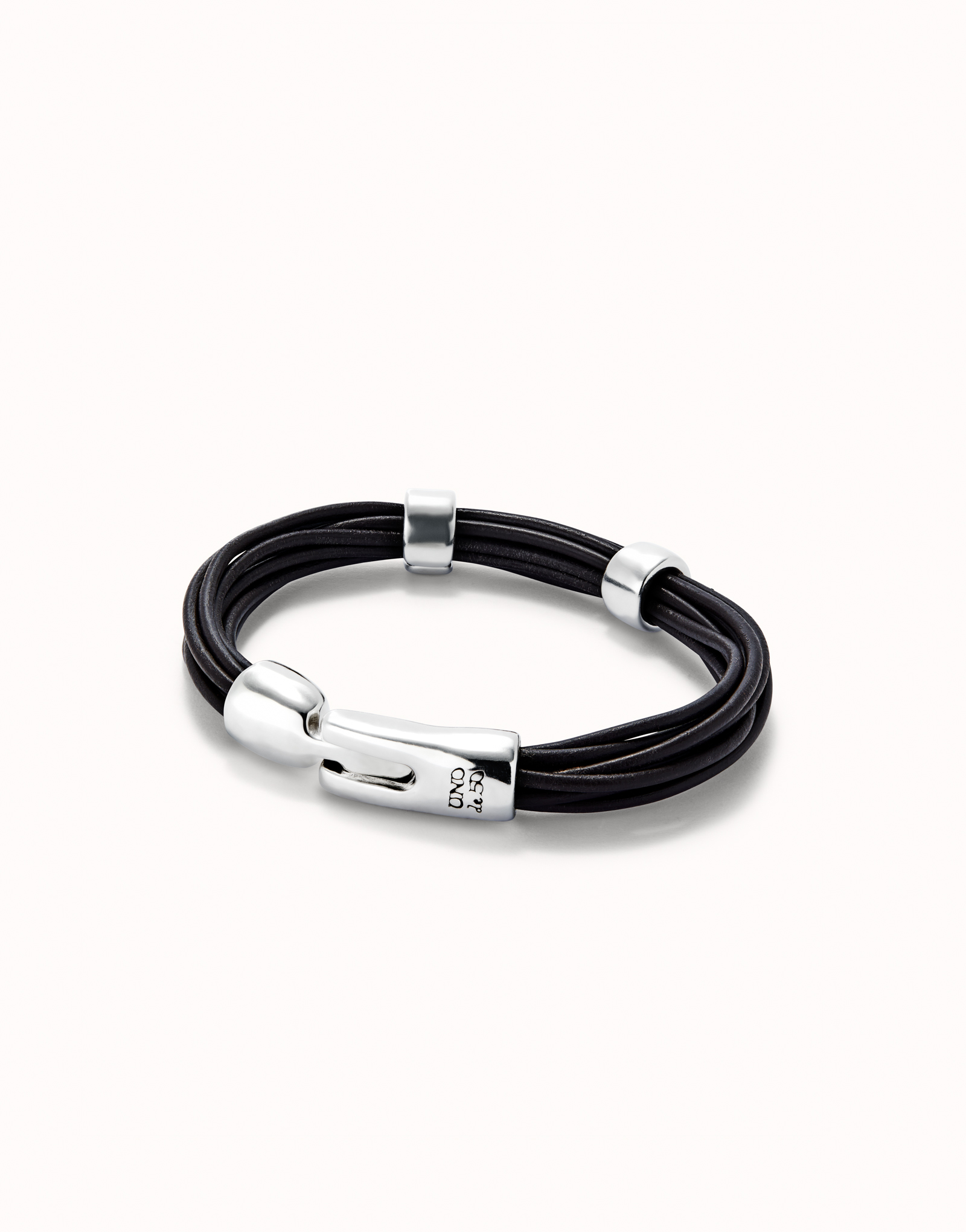 Leather bracelet with 2 sterling silver-plated circles, Silver, large image number null