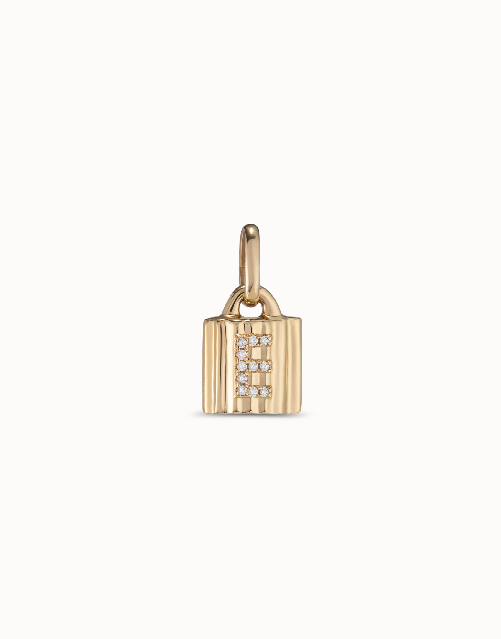 18K gold-plated padlock charm with topaz letter E, Golden, large image number null