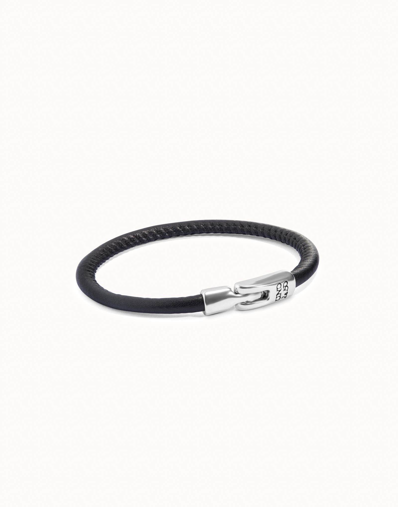 Bracelet en cuir couleur noire plaqué argent, Argent, large image number null