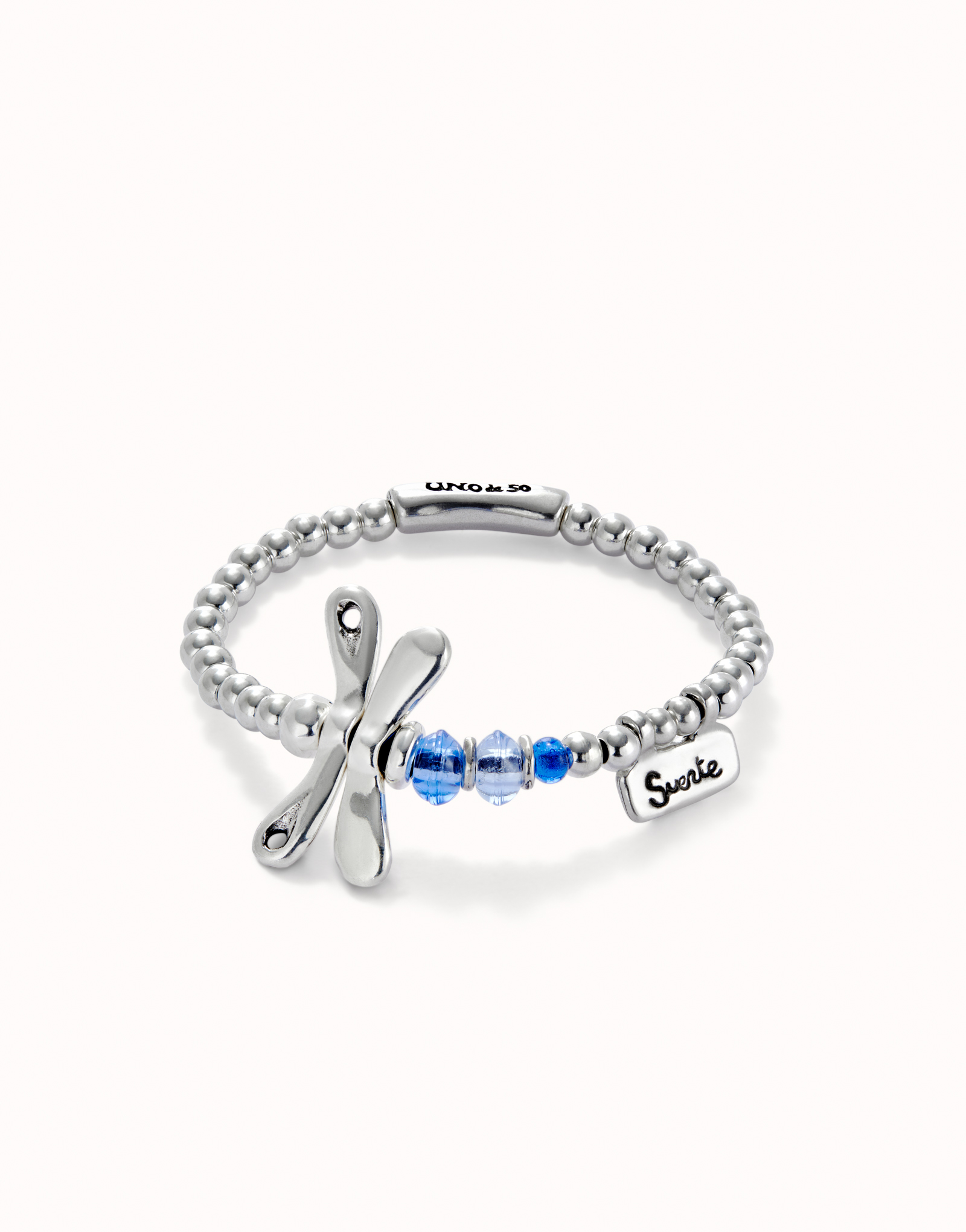 Bracelet élastique en argent plaqué libellule avec cristaux bleus, Argent, large image number null