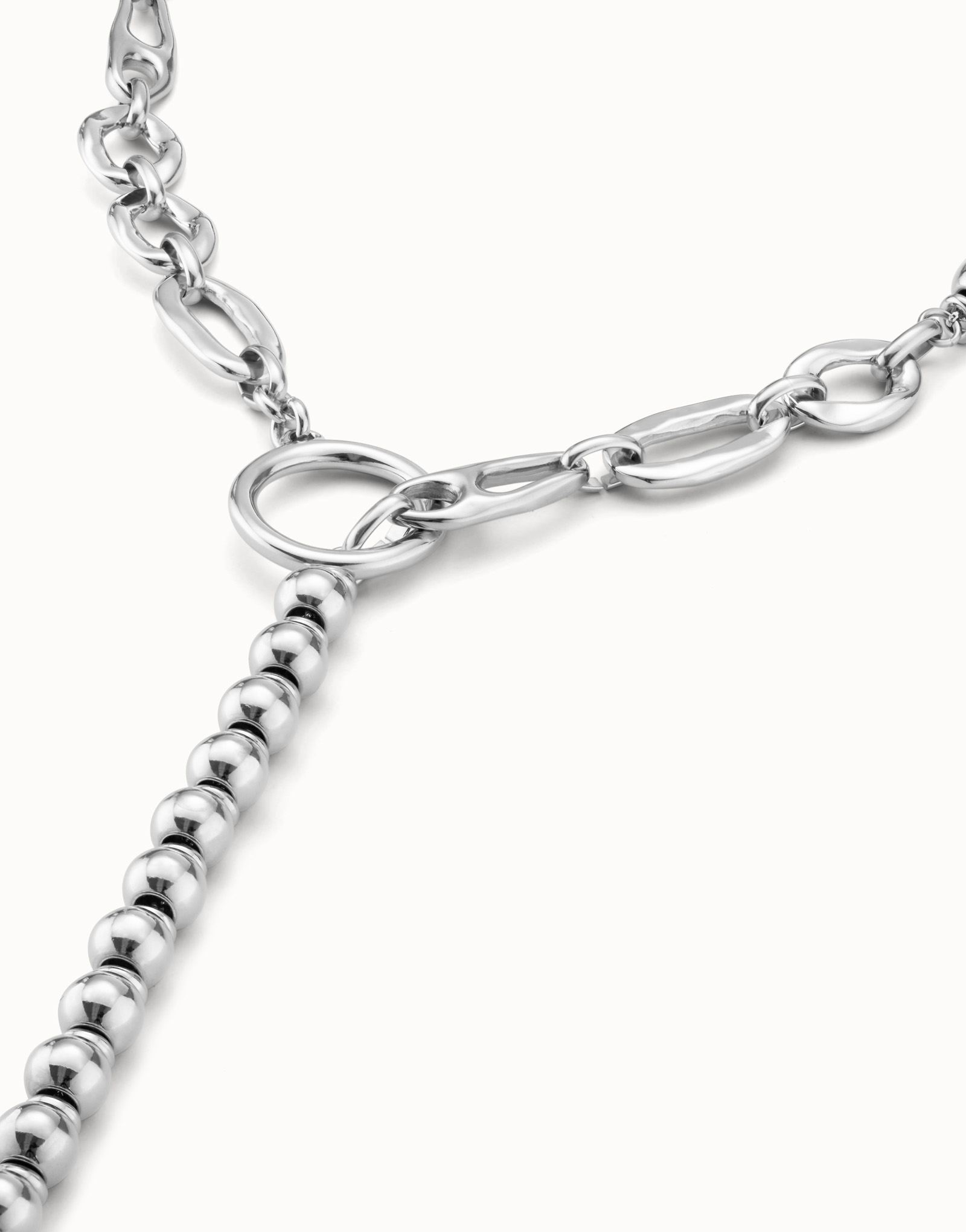 Sterling silver-plated long necklace with links, Silver, large image number null