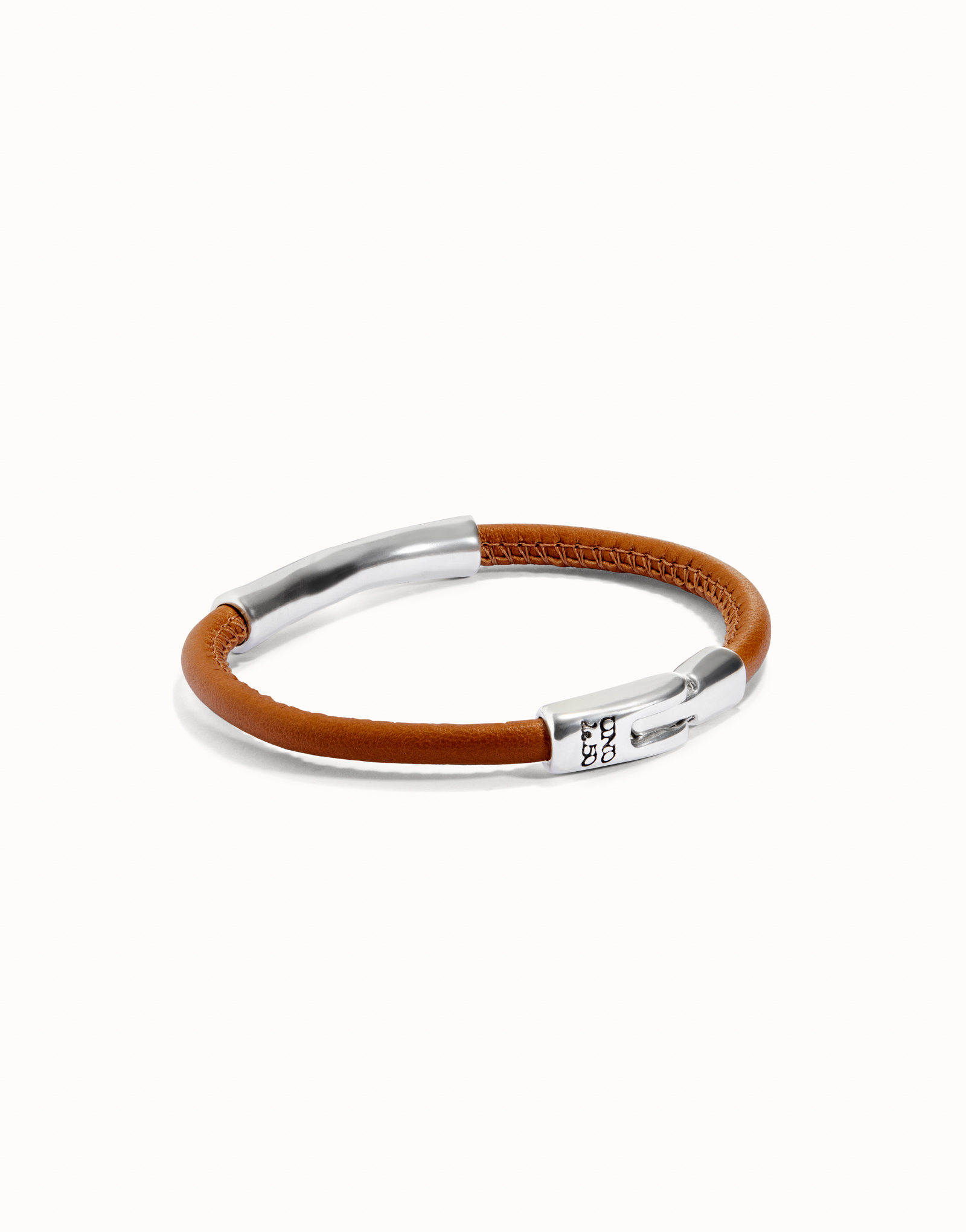 Camel color leather bracelet with central sterling silver-plated detail, Silver, large image number null