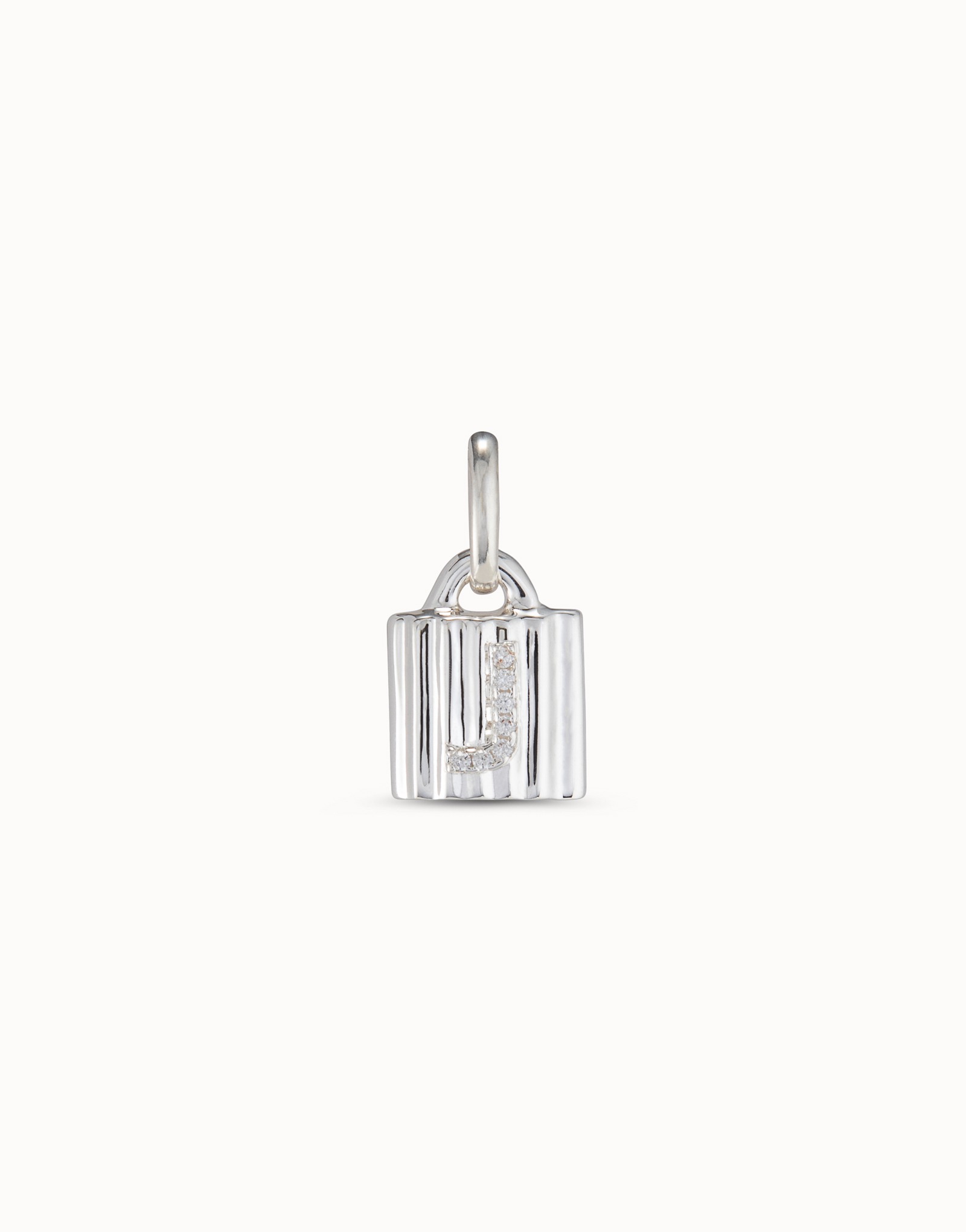 Sterling silver-plated padlock charm with topaz letter J, Silver, large image number null