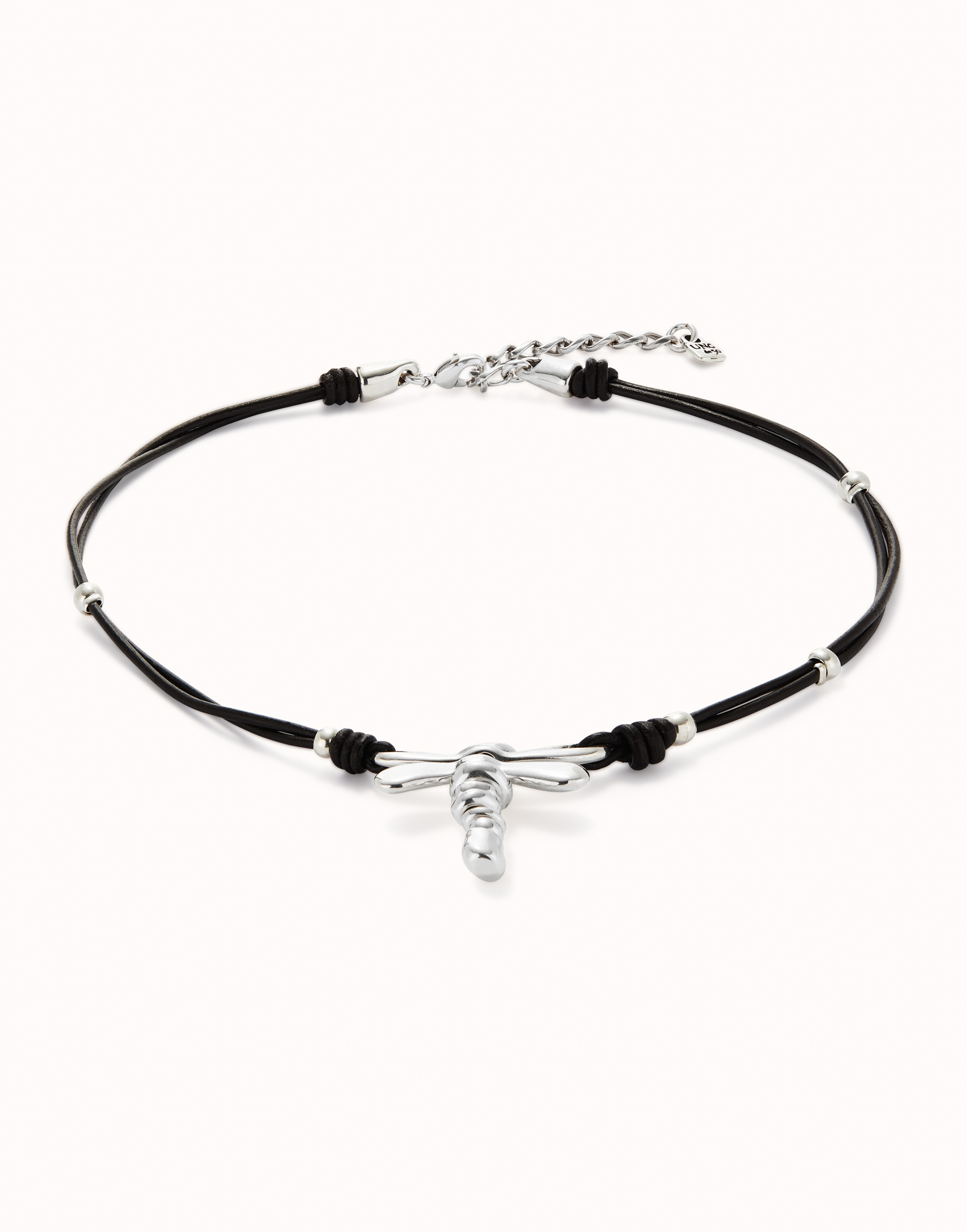 Leather necklace with sterling silver-plated dragonfly, Silver, large image number null