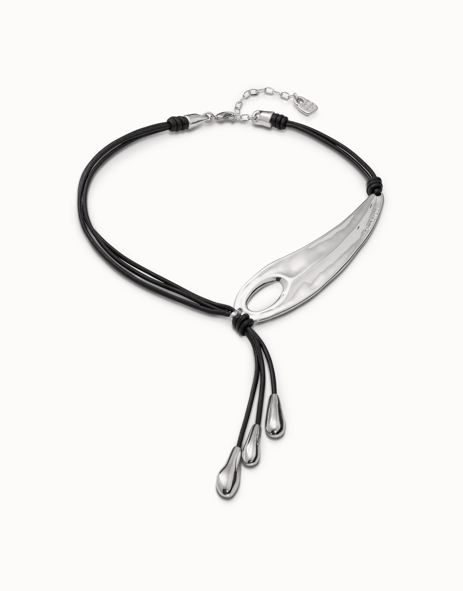 Collana in cuoio lunga a frusta con 2 tubi e 4 frange con gocce placcata argento Sterling, Argent, large image number null