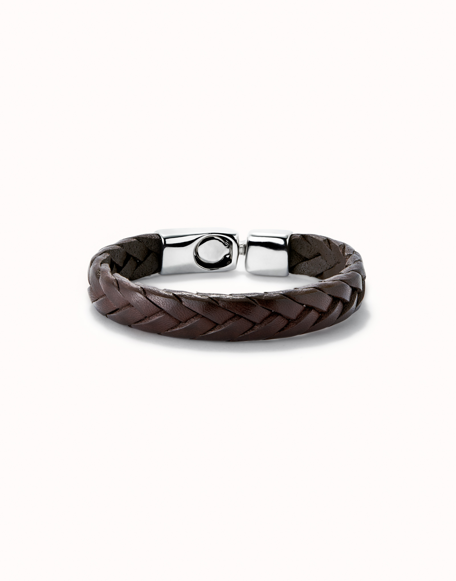 Cognac color braided leather sterling silver-plated bracelet, Silver, large image number null