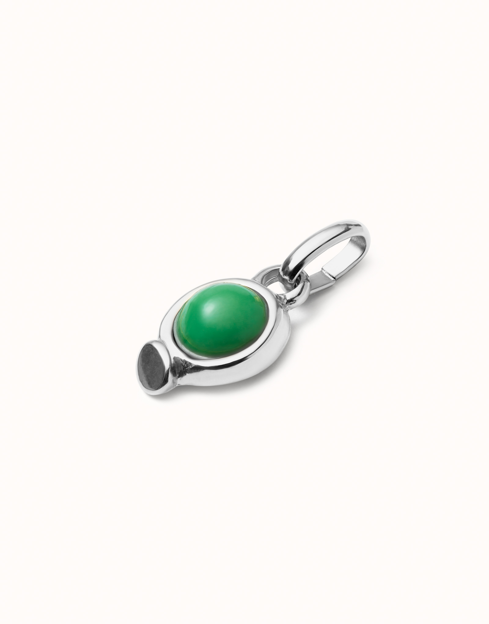 Sterling silver-plated charm with green stone., Silver, large image number null