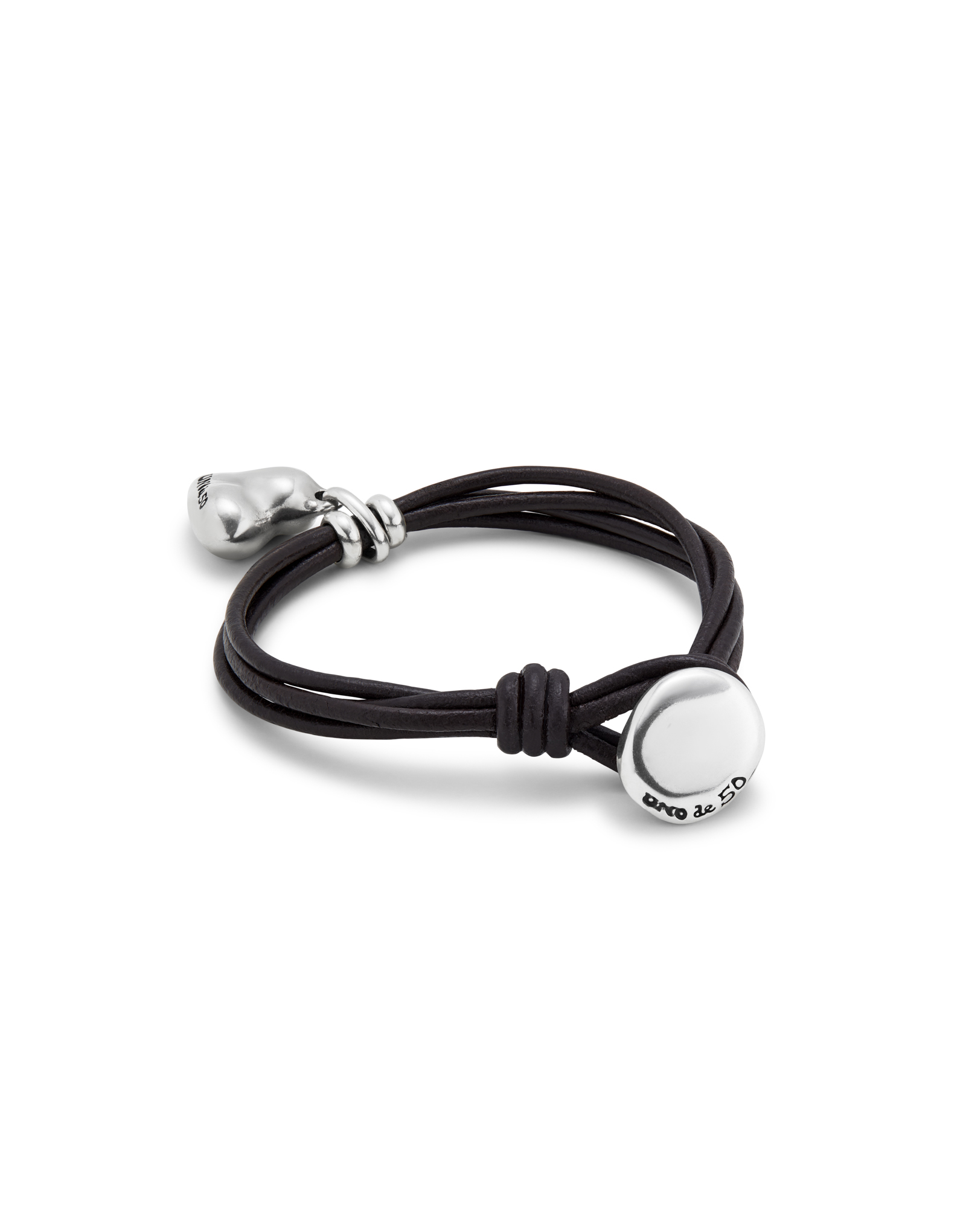 Bracelet with 4 leather straps, button clasp and sterling silver-plated heart charm, Silver, large image number null
