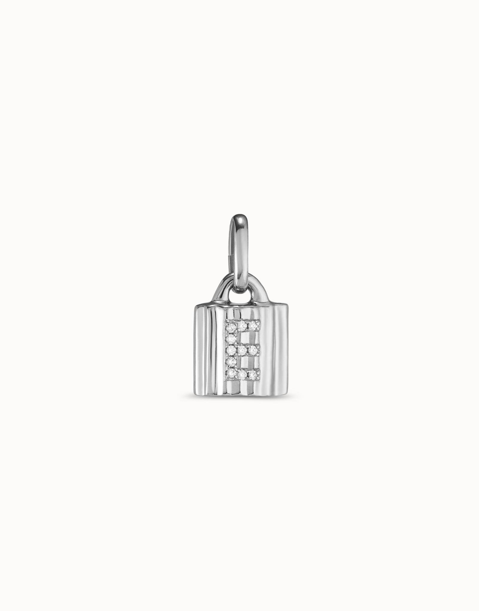 Sterling silver-plated padlock charm with topaz letter E, Silver, large image number null