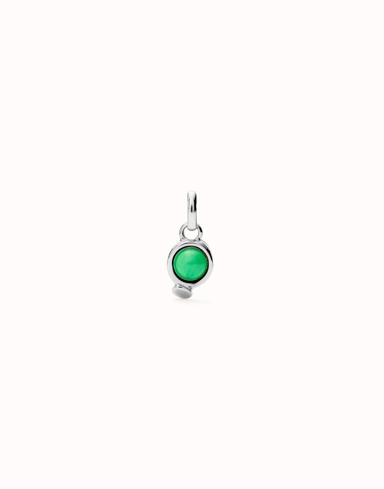 Sterling silver-plated charm with green stone., Silver, large image number null