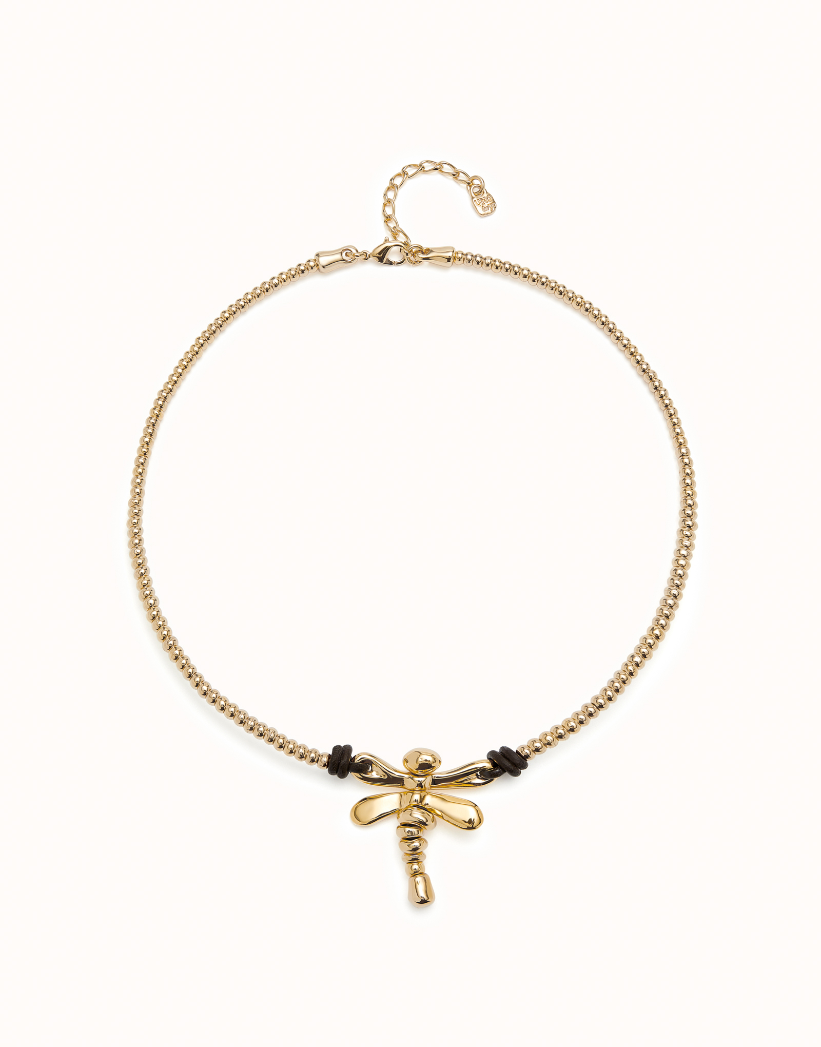 Short 18K gold-plated necklace with dragonfly and blue crystals, Golden, large image number null